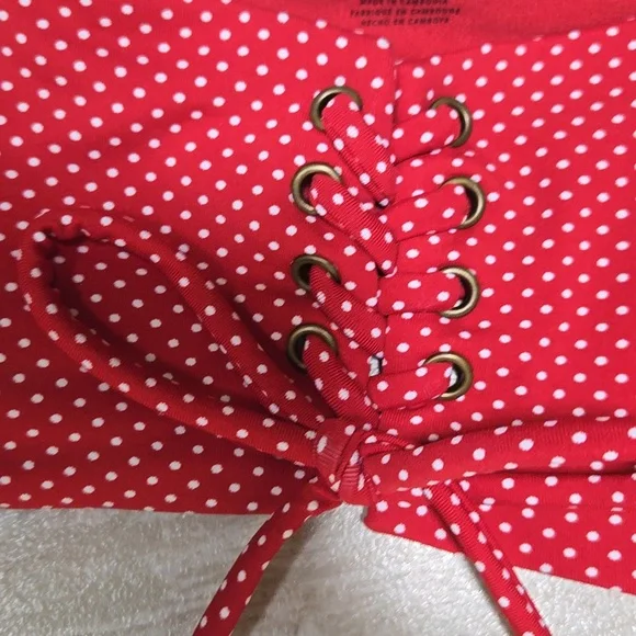 Roxy Red/White Polka Dot Retro Lace-Up Bikini Top - Picture 2 of 7